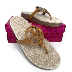 Tory Burch Miller Cloud Shearling Sandals Brown Color Size 10